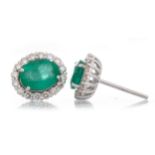 PAIR OF EMERALD AND DIAMOND EARRINGS