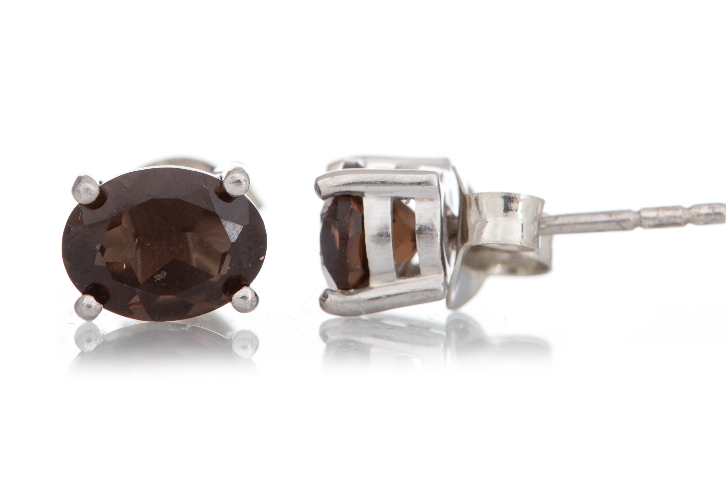 PAIR OF SMOKY QUARTZ STUD EARRINGS