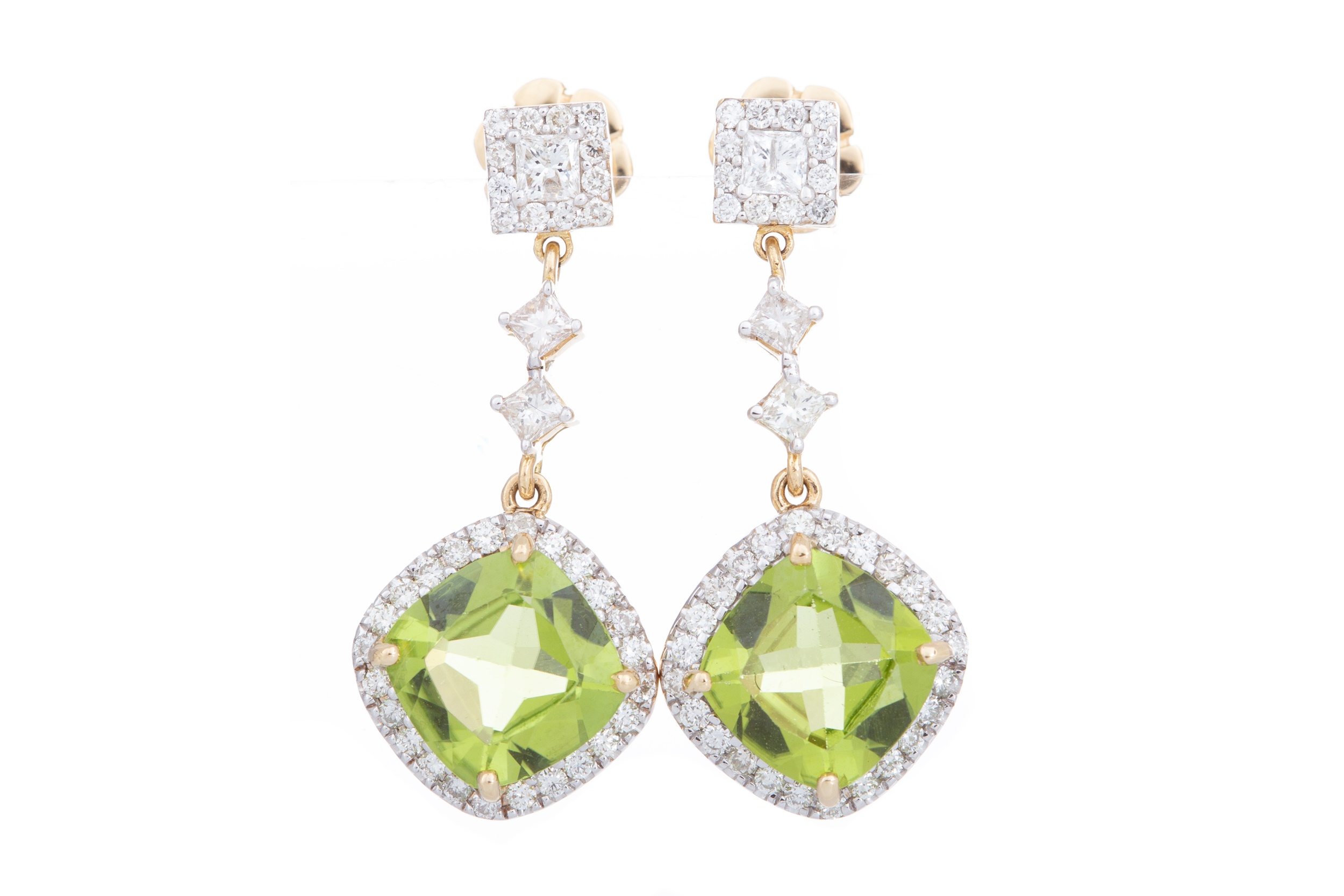 PAIR OF PERIDOT AND DIAMOND DROP EARRINGS