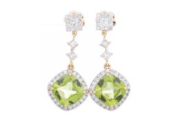 PAIR OF PERIDOT AND DIAMOND DROP EARRINGS