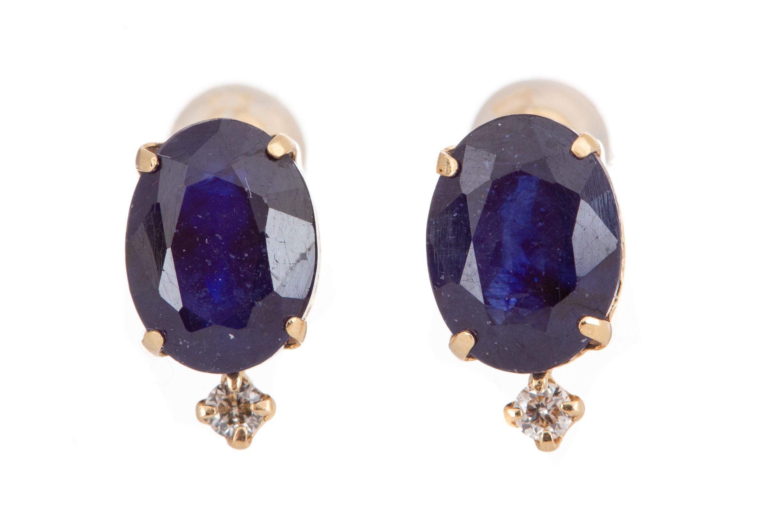 PAIR OF TREATED SAPPHIRE AND DIAMOND EARRINGS