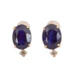 PAIR OF TREATED SAPPHIRE AND DIAMOND EARRINGS