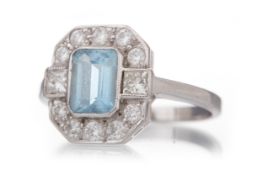 AQUAMARINE AND DIAMOND RING