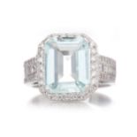 CERTIFICATED AQUAMARINE AND DIAMOND RING