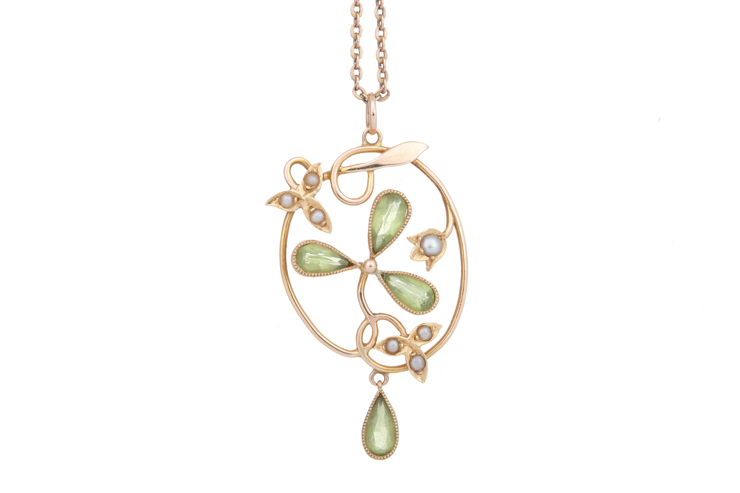 EDWARDIAN PERIDOT AND SEED PEARL HOLBEIN