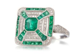 EMERALD AND DIAMOND RING ART DECO STYLE