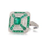 EMERALD AND DIAMOND RING ART DECO STYLE