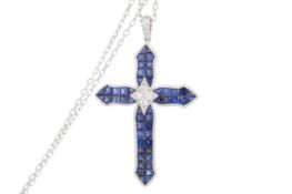 SAPPHIRE AND DIAMOND CROSS PENDANT