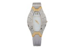 FRANK ROSHA MOTHER OF PEARL AND DIAMOND STAINLESS STEEL QUARTZ WRIST WATCH