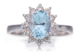 AQUAMARINE AND DIAMOND RING