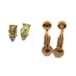 PAIR OF PERIDOT AND DIAMOND EARRINGS