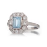 AQUAMARINE AND DIAMOND RING