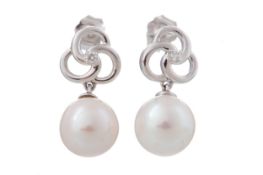 PAIR OF PEARL AND DIAMOND EARRINGS