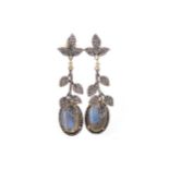 PAIR OF LABRADORITE AND DIAMOND EARRINGS