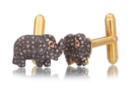 PAIR OF DIAMOND SET ELEPHANT CUFFLINKS