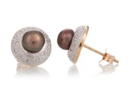 PAIR OF PEARL AND DIAMOND EARRINGS