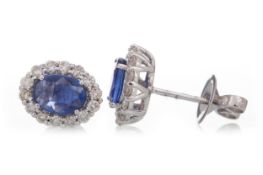PAIR OF SAPPHIRE AND DIAMOND CLUSTER EARRINGS