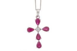 RUBY AND DIAMOND CROSS PENDANT