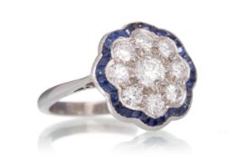 SAPPHIRE AND DIAMOND DAISY CLUSTER RING