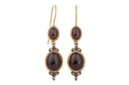 PAIR OF GARNET AND DIAMOND EARRINGS