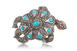 TURQUOISE AND DIAMOND TURTLE RING,