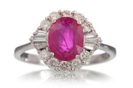 CERTIFICATED RUBY AND DIAMOND RING,