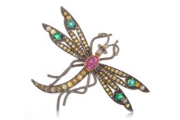 DIAMOND AND GEM SET DRAGONFLY BROOCH,