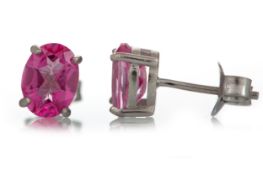 PAIR OF PINK TOPAZ STUD EARRINGS,