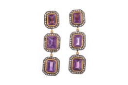 AMETHYST AND DIAMOND EARRINGS,