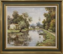 CANAL SCENE, AN OIL BY LUCIEN CHENU