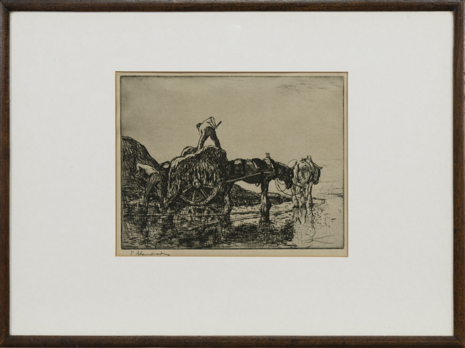 THE 'VRAIC' FARMERS, A DRYPOINT ETCHING BY EDMUND BLAMPIED