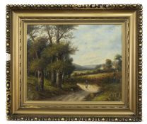 GIRL IN A COUNTRY LANE, AN OIL