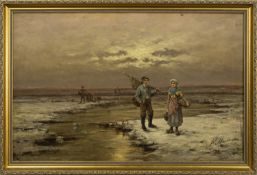 SHRIMP FISHERS, AN OIL BY F MUNSTERFELD