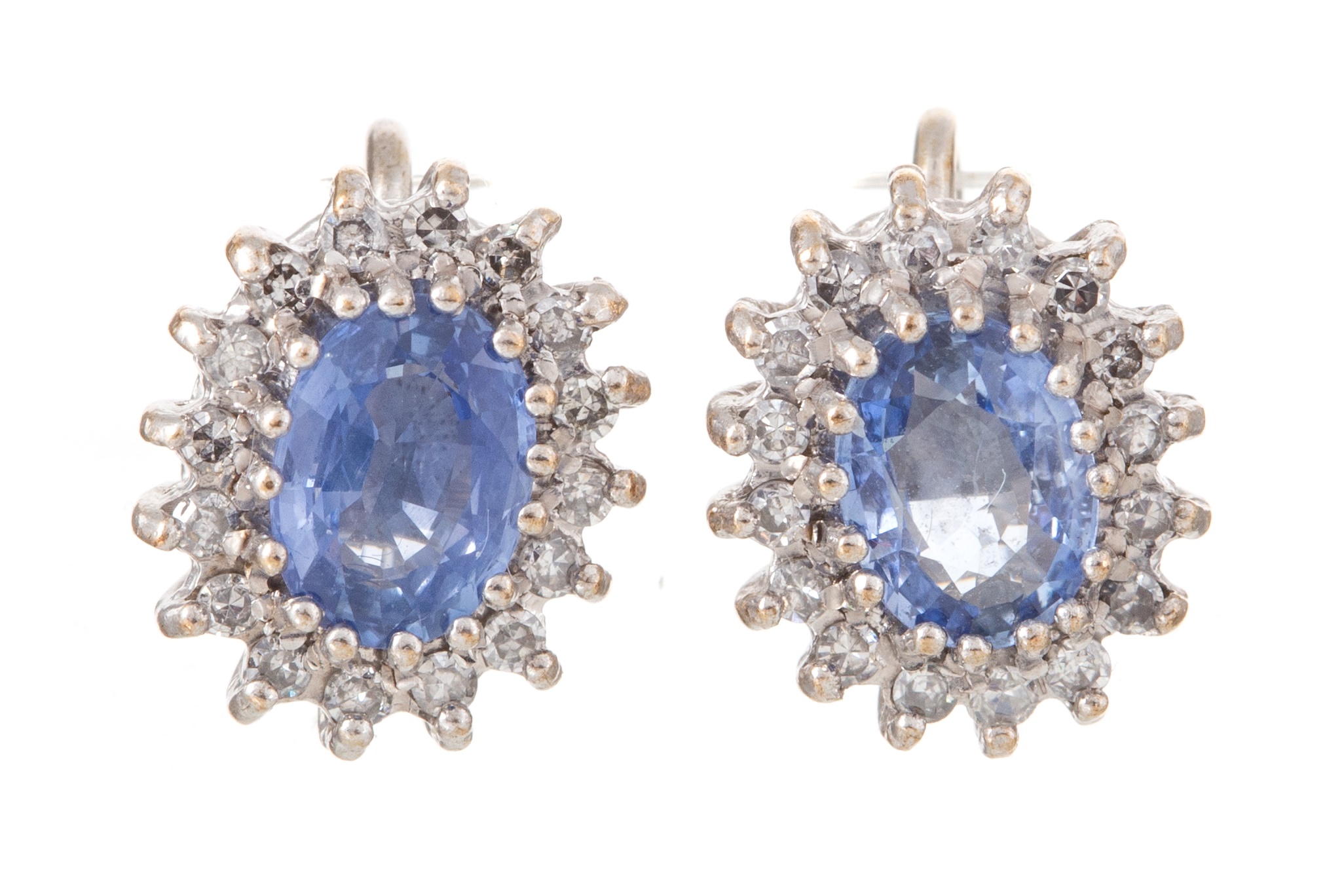 PAIR OF SAPPHIRE AND DIAMOND CLUSTER EARRINGS