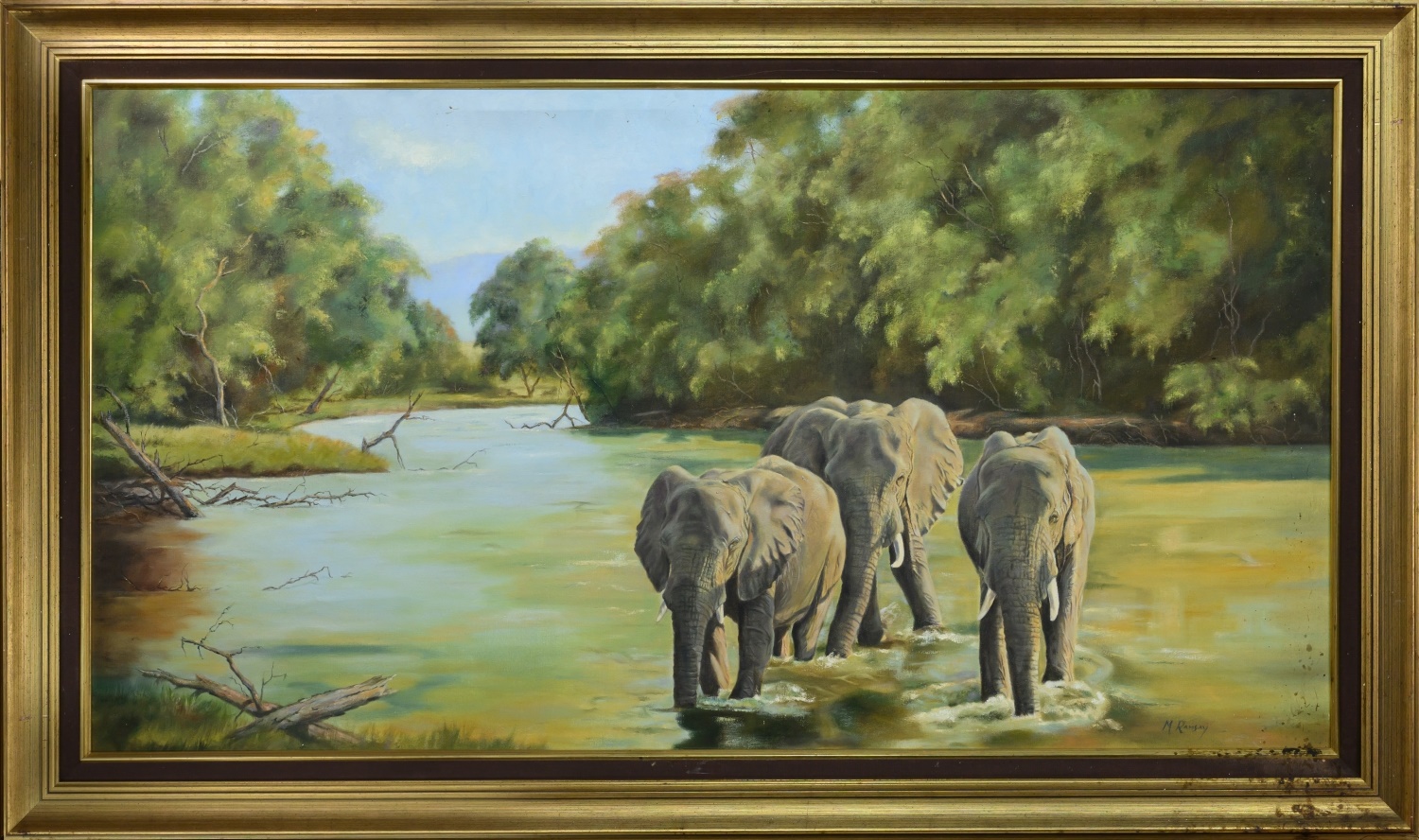 M RAMSAY (BRITISH 20TH CENTURY), ELEPHANTS IN THE SAVANNAH
