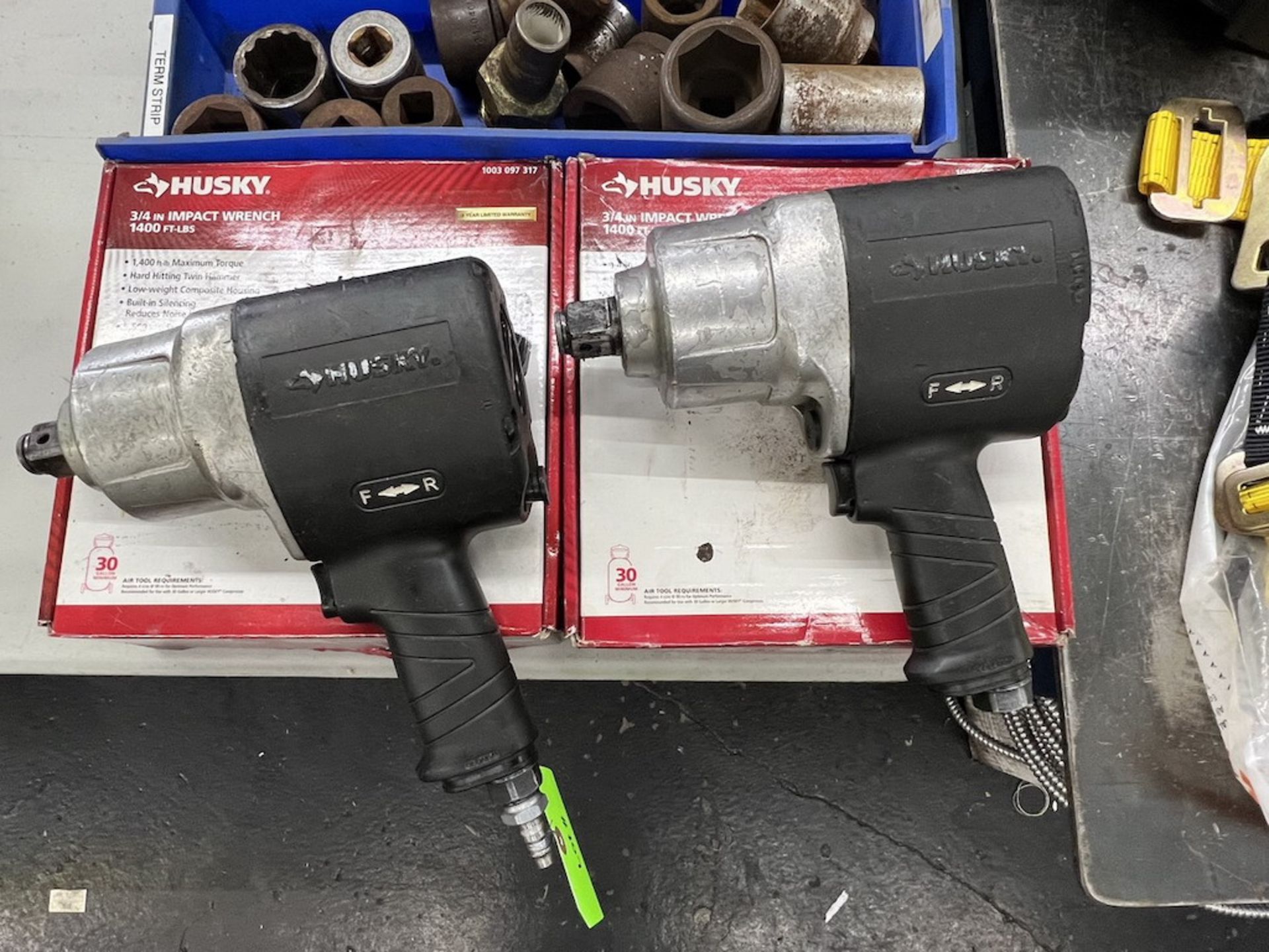 (2) Husky 3/4'' Impact Wrenches with (1) Bin of Various Size Heavy-Duty Impact Sockets - Image 2 of 3