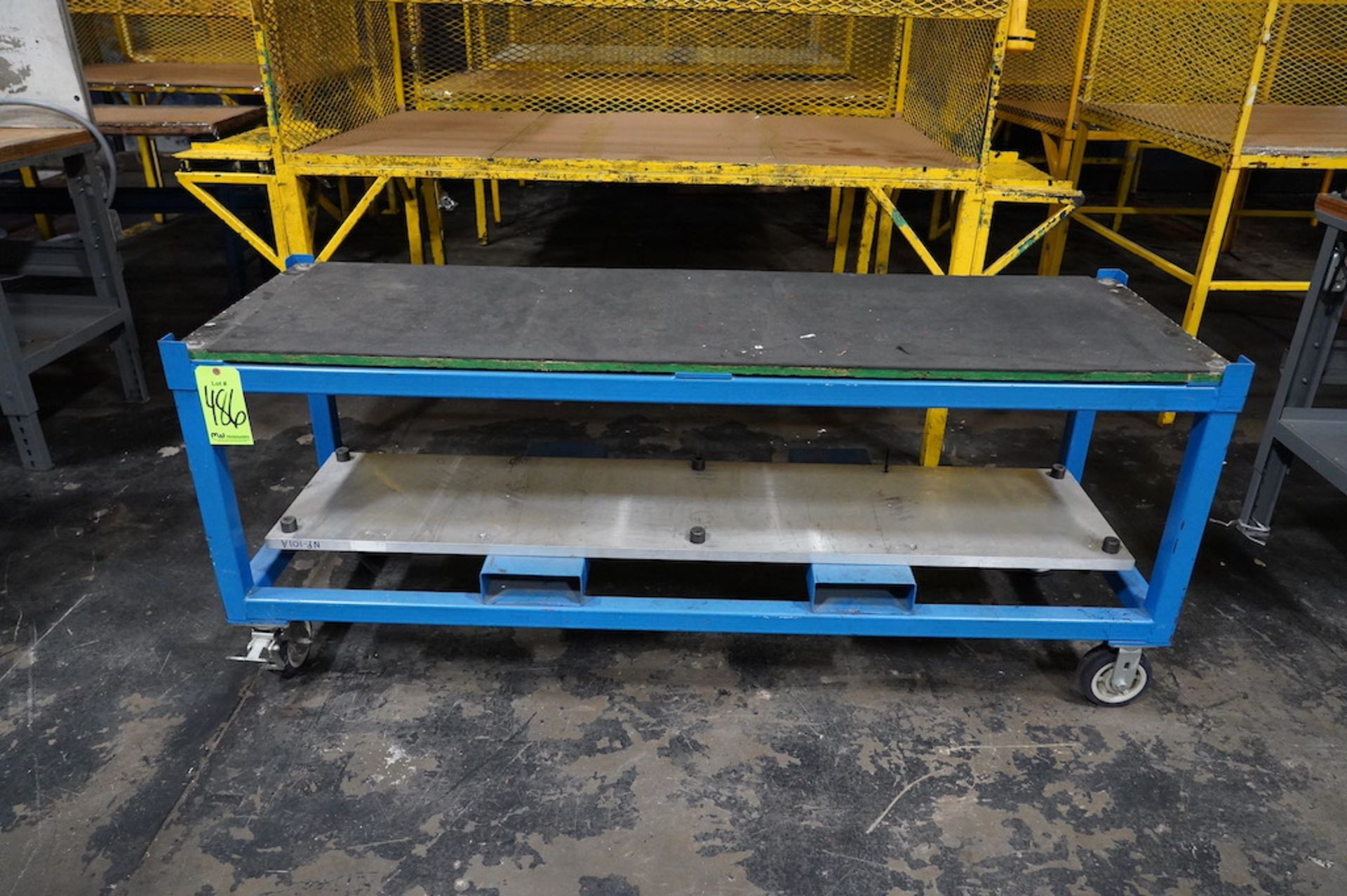 (3) Enclosed Cage Tables with (1) Rolling Table Cart with Fork Lift Grabs - Image 2 of 4