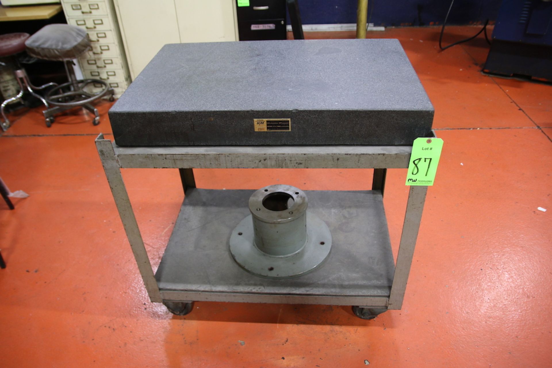 Granite Surface Plate on Rolling Steel Cart, 36" x 24", Cart Height 32"