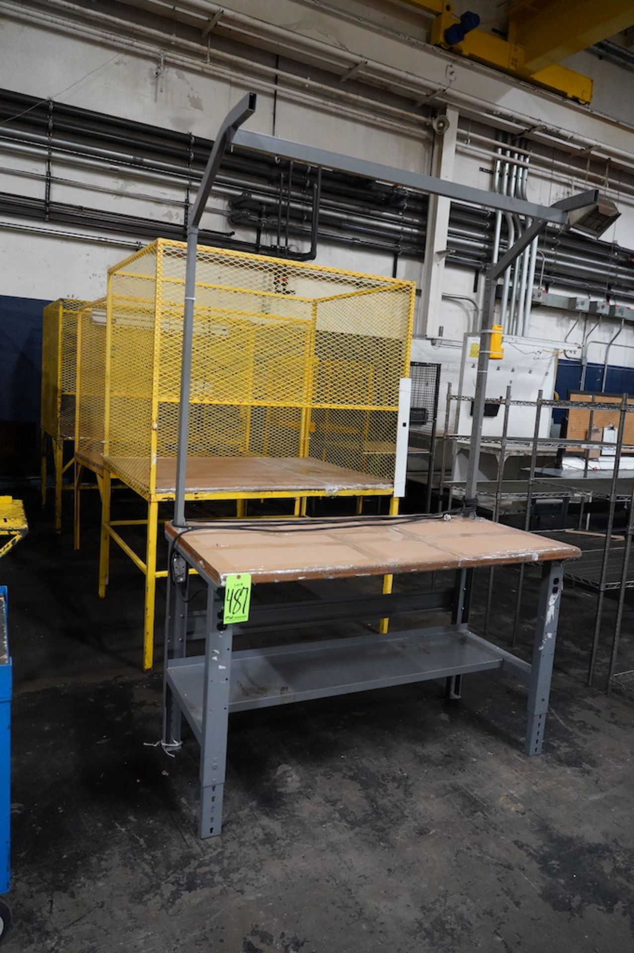 (3) Enclosed Cage Tables with (1) Metal Work Bench
