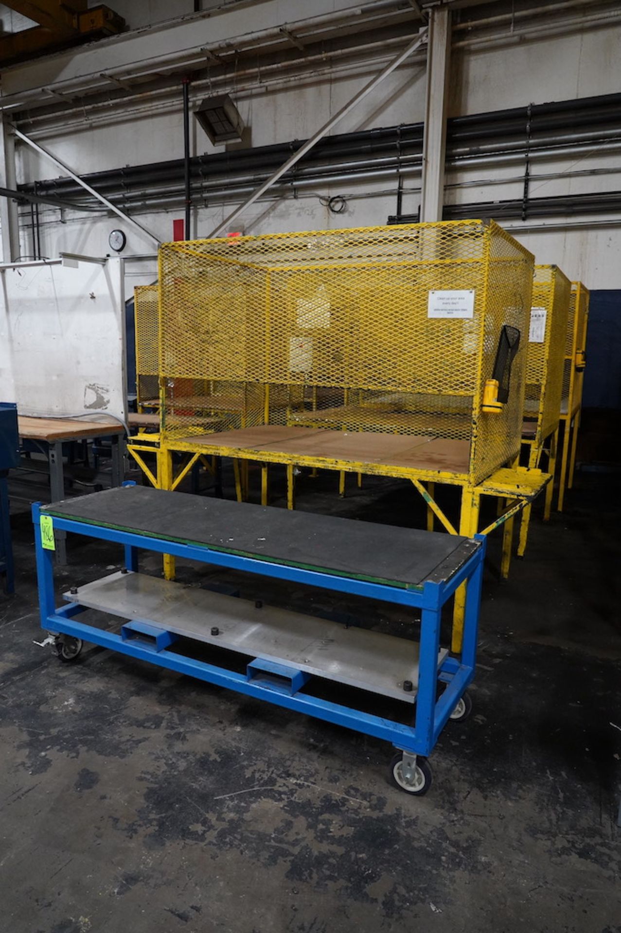 (3) Enclosed Cage Tables with (1) Rolling Table Cart with Fork Lift Grabs - Image 4 of 4