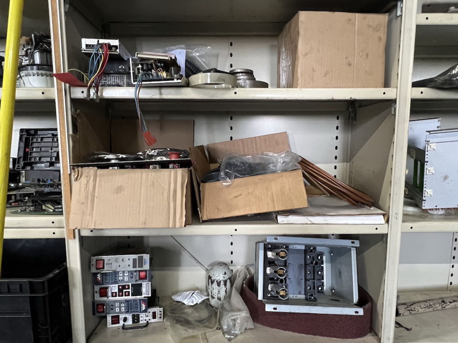(1) Lot of (4) Sectional Storage Racks, with Wire Spools, Switches, Mertek Motors etc. - Image 9 of 16