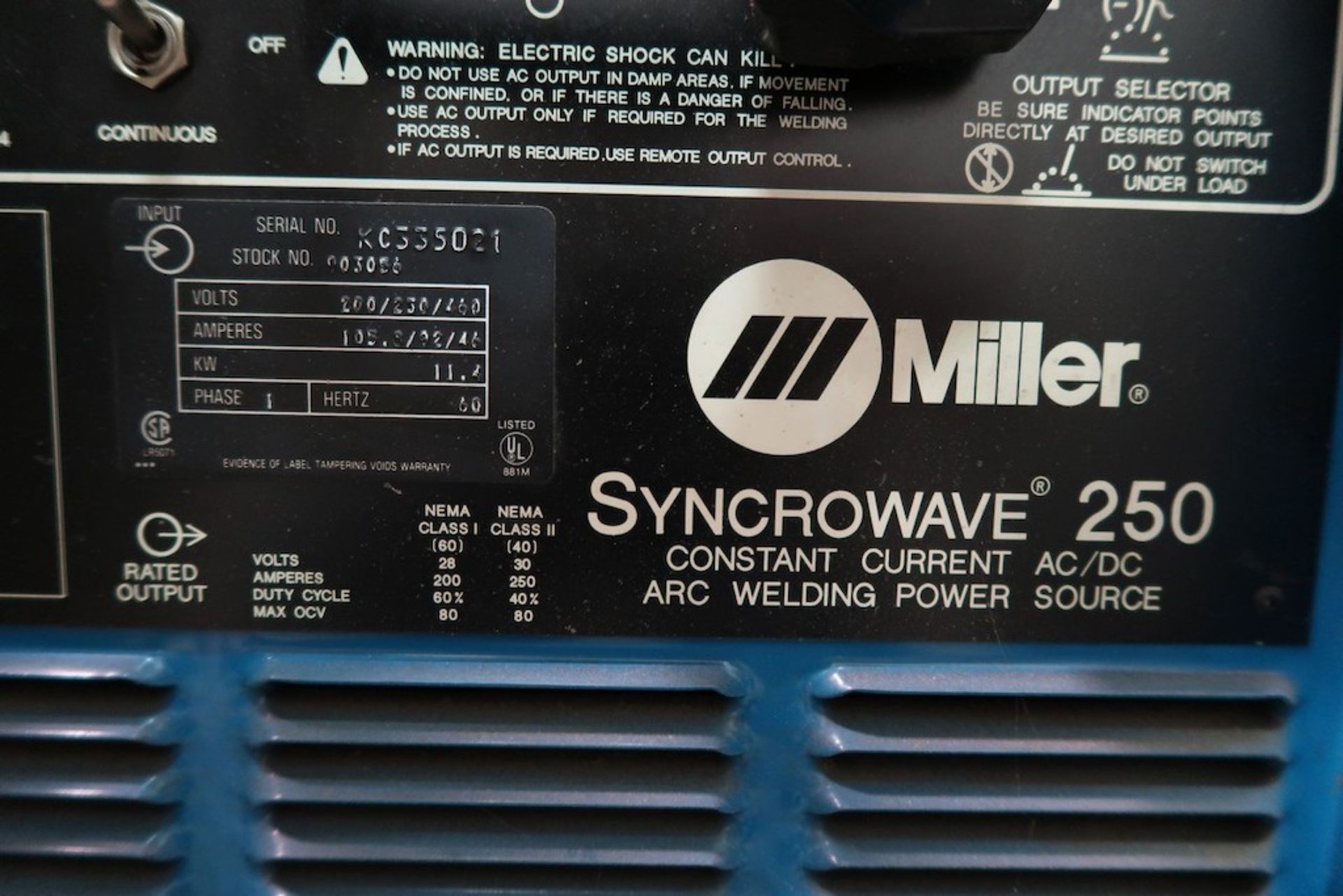 Miller Syncrowave 250 AC/DC Arc Welding Power Source - Bild 4 aus 6