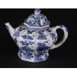A porcelain angled teapot with floral decor. China Kangxi/Yongzheng.