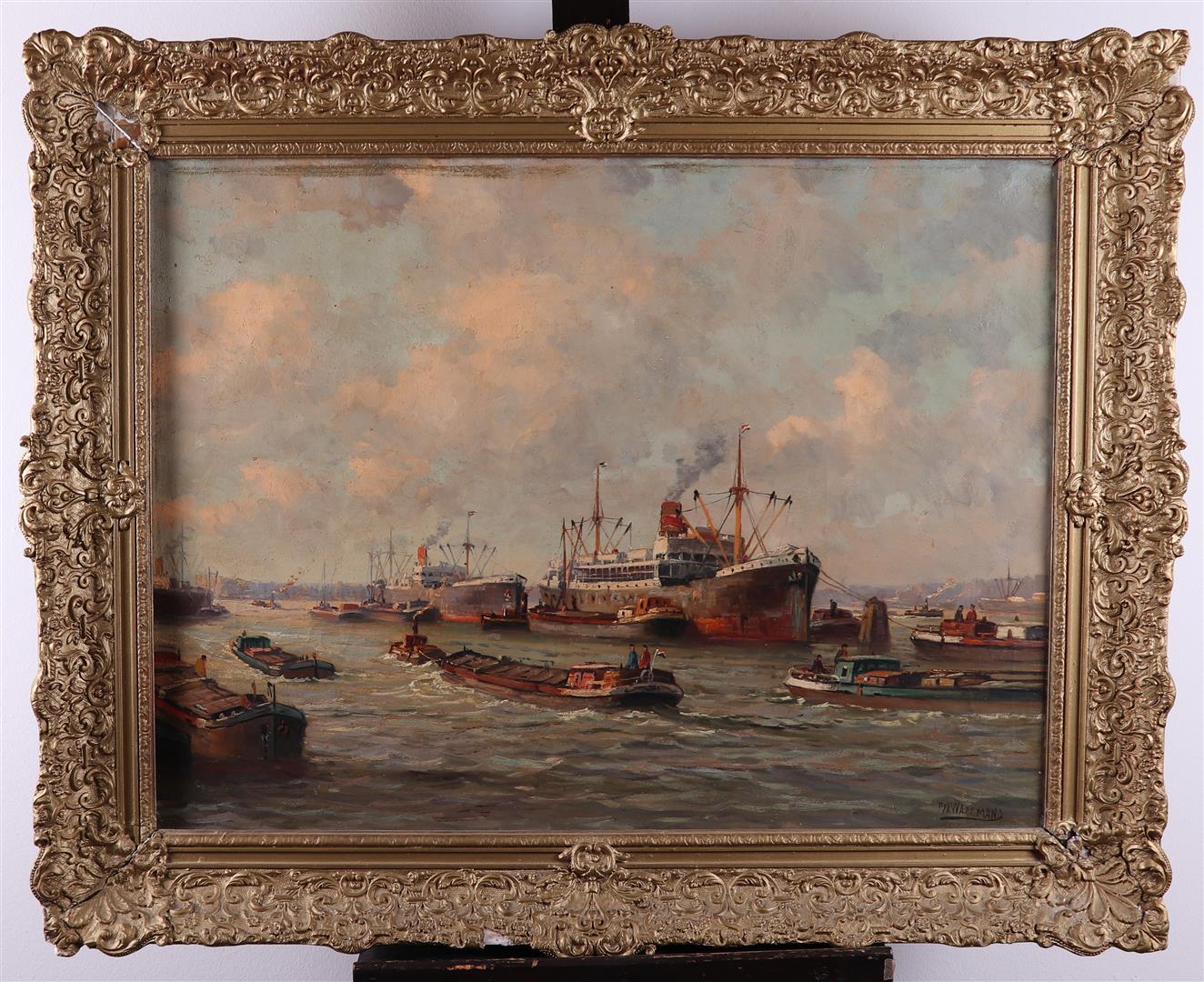 P.A. Wagemans (The Hague, 25 August 1879 - The Hague, 30 August 1955). Shipping in Rotterdam harbor - Image 2 of 4