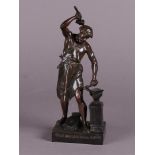 after Emile Picault (1833 - 1815), “Opus Improbum Omnia Vincit”, sculpture in patinated bronze,