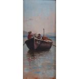 Italian School, ca. 1900. Italian fishing boys on a lake, oil on panel.