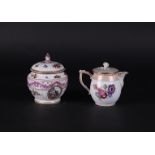 A lot with porcelain consisting of a lidded pot and a cream jug, both with floral,