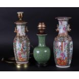 A lot of (3) porcelain vases, two of which have been converted into lamp bases.