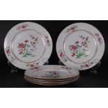 Six porcelain Famille Rose plates with floral decor. (origin.: Coll. Borzo, Den Bosch).