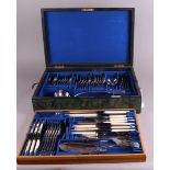 A large silver-plated cutlery, including fish cutlery, in a wooden cassette, Mappin & Webb.